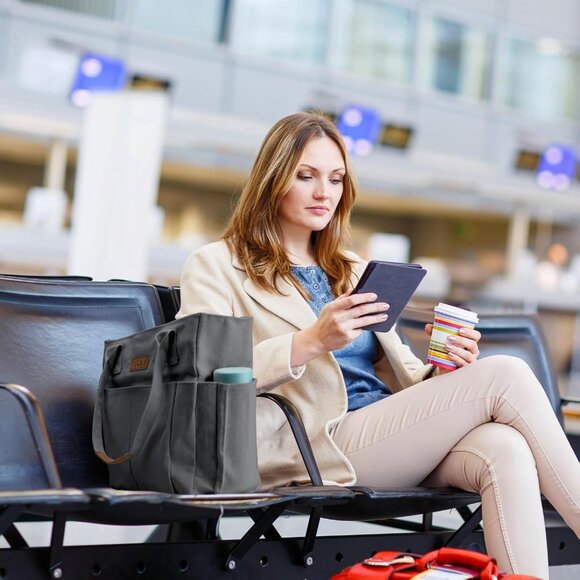 Women's Grey Tote Bags Large Utility Bags with Pockets Zip for Teacher Work - Picture 6 of 6